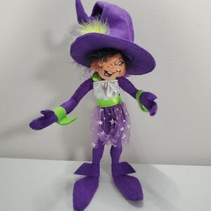 Annalee Witch Elf Doll 2009 Poseable Purple Halloween Stars Feathers Decor
